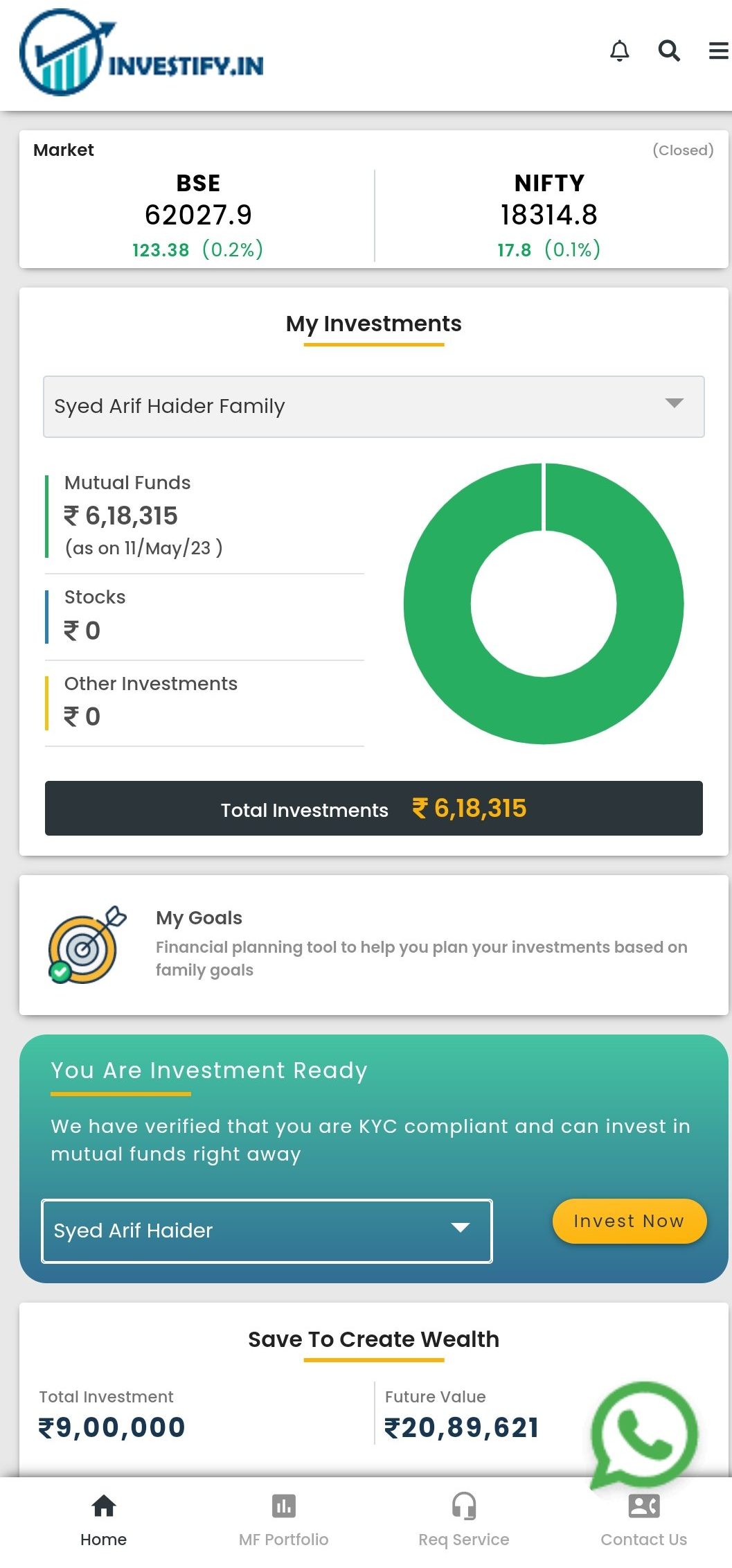 investify.in homepage app